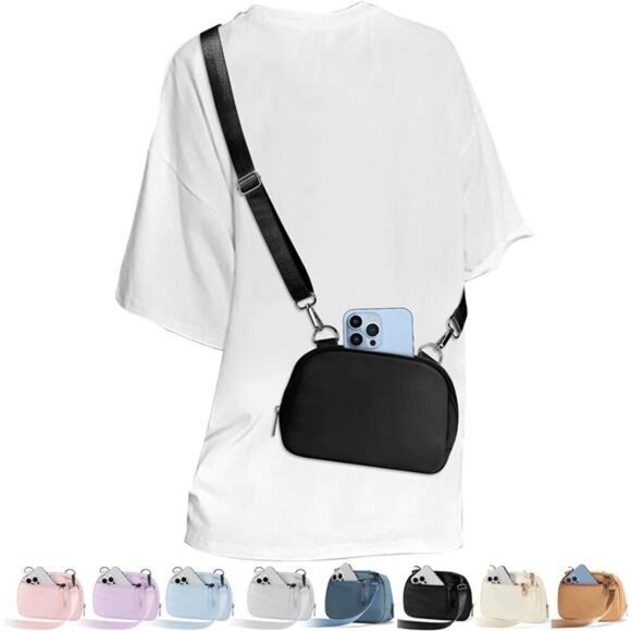 BLACK Compact Adjustable Nylon Crossbody Shoulder Bag with Adjustable Strap - Picture 1 of 6
